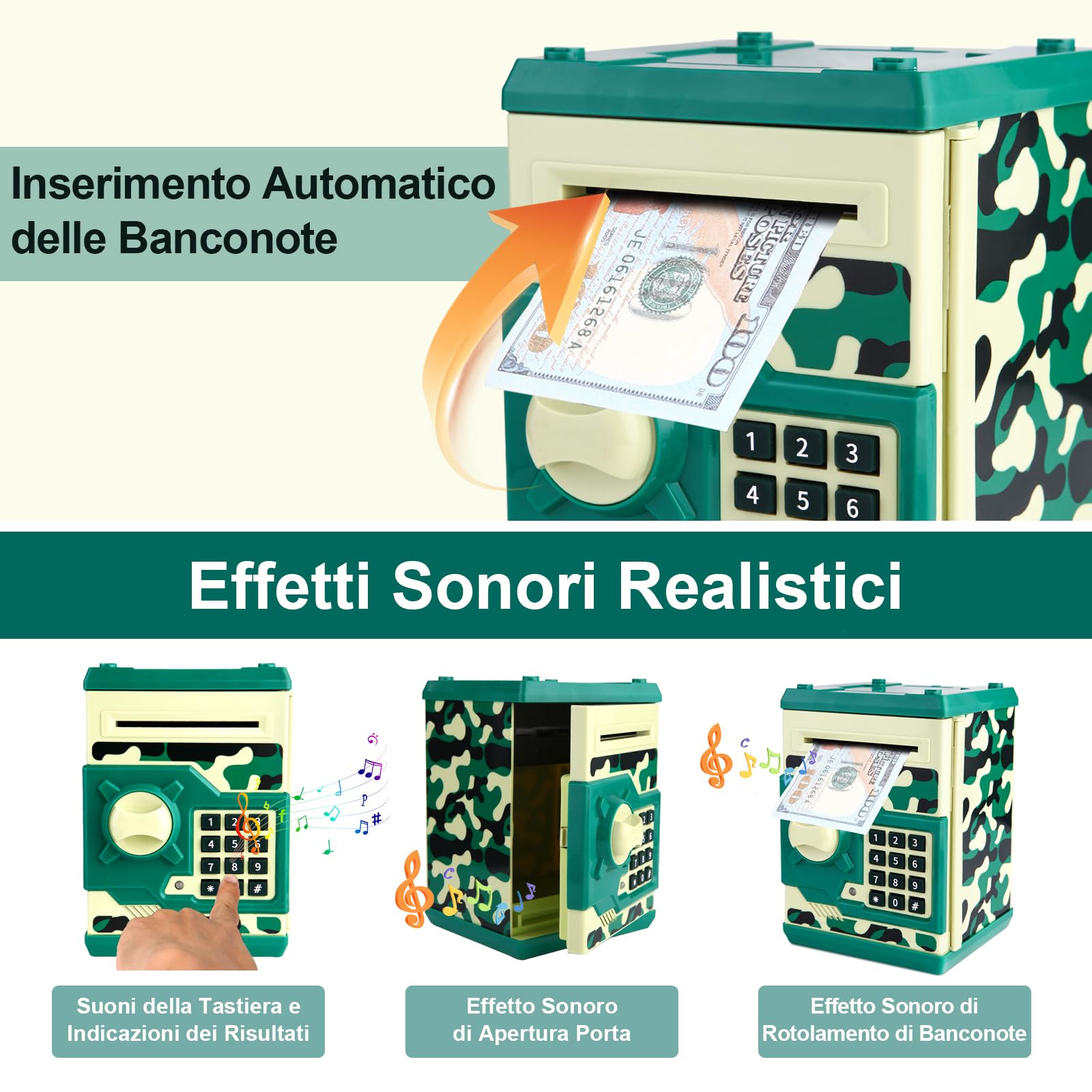 Pup Go Electronic Money Box for Kids with Password - Large Capacity Cash Box for Coins and Banknotes, Boys and Girls 3-12 Years (Green) - 3