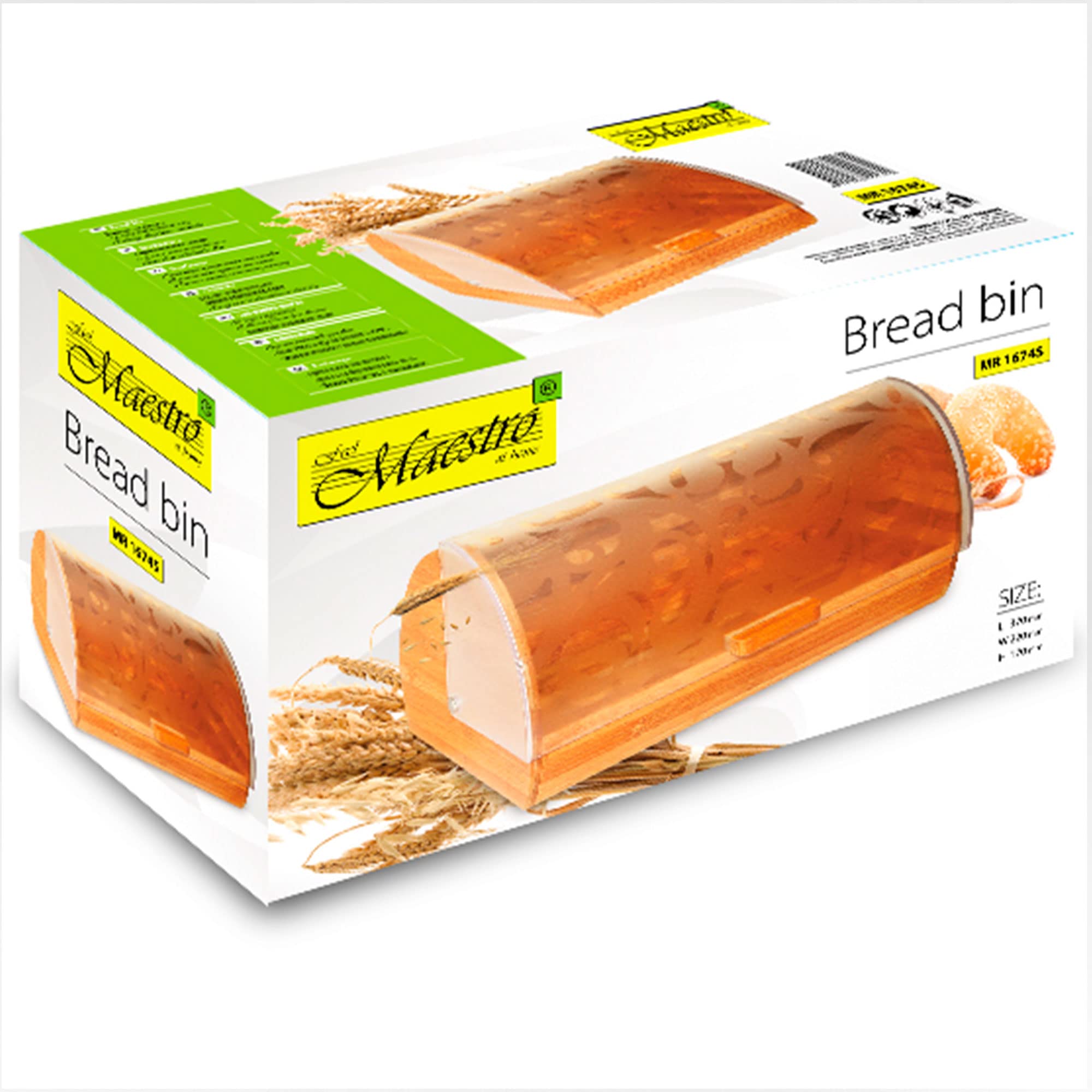 Maestro MR-1674S Panera de Mesa para Guardar Pan, Tapa Deslizante, Contenedor para Almacenamiento Pan y Bollería, Diseño Elegante, Acero Inoxidable, Madera, Bread Box