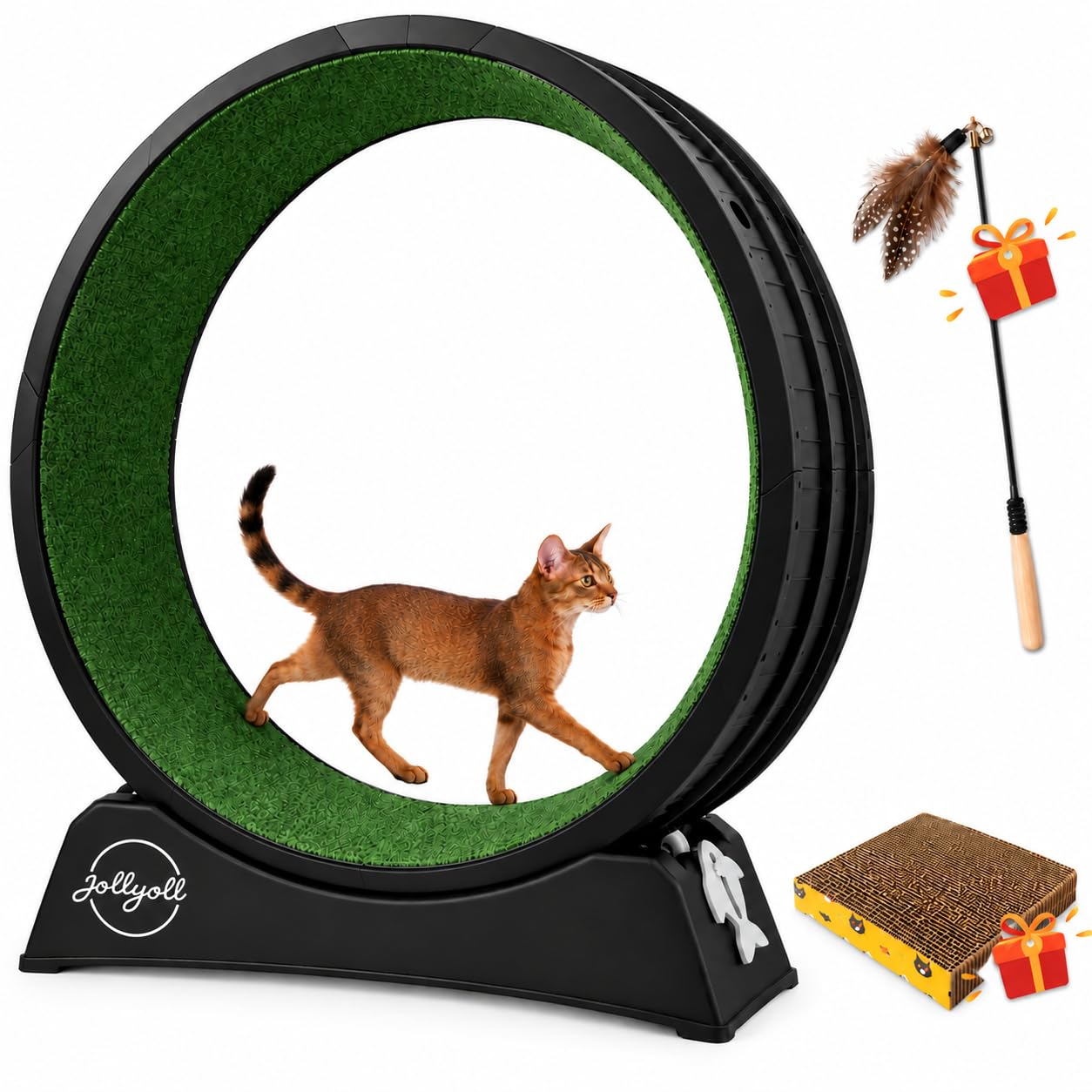 33" Large Cat Wheel for Indoor Cats, Cat Treadmill with Detachable Carpet & Teaser for Ru…