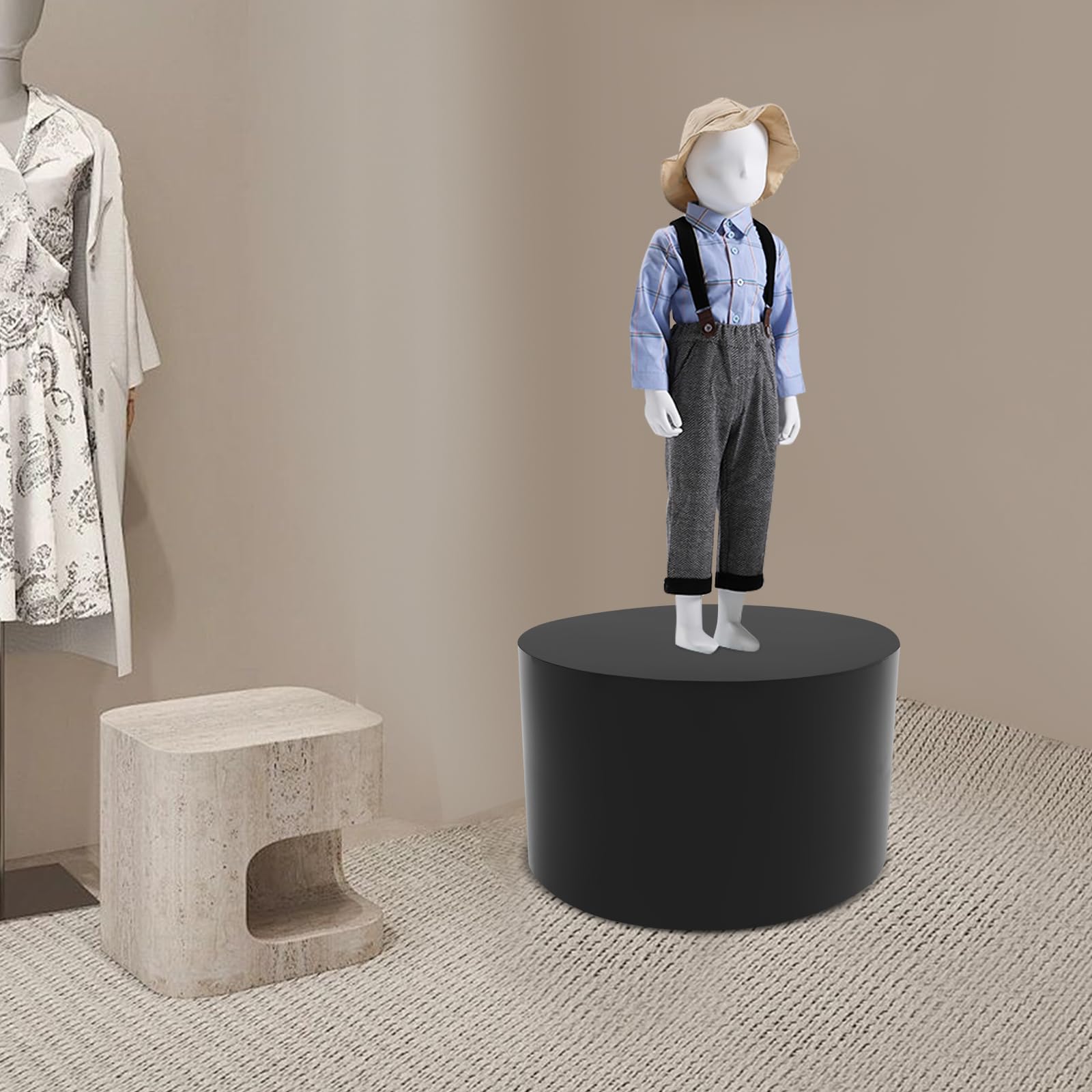Zylinder Sockel Ständer, Zylindrischer Standfuß, Runder Mannequin-Display-Sockel für Einzelhandelsschaufenster, Event-Dekoration und Schmuck, Schwarz