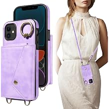 Crossbody Wallet Case for iPhone 11 with Card Holder, Leather Case with Long Shoulder Strap, Purse Shockproof Flip Cover for iPhone 11 Purple