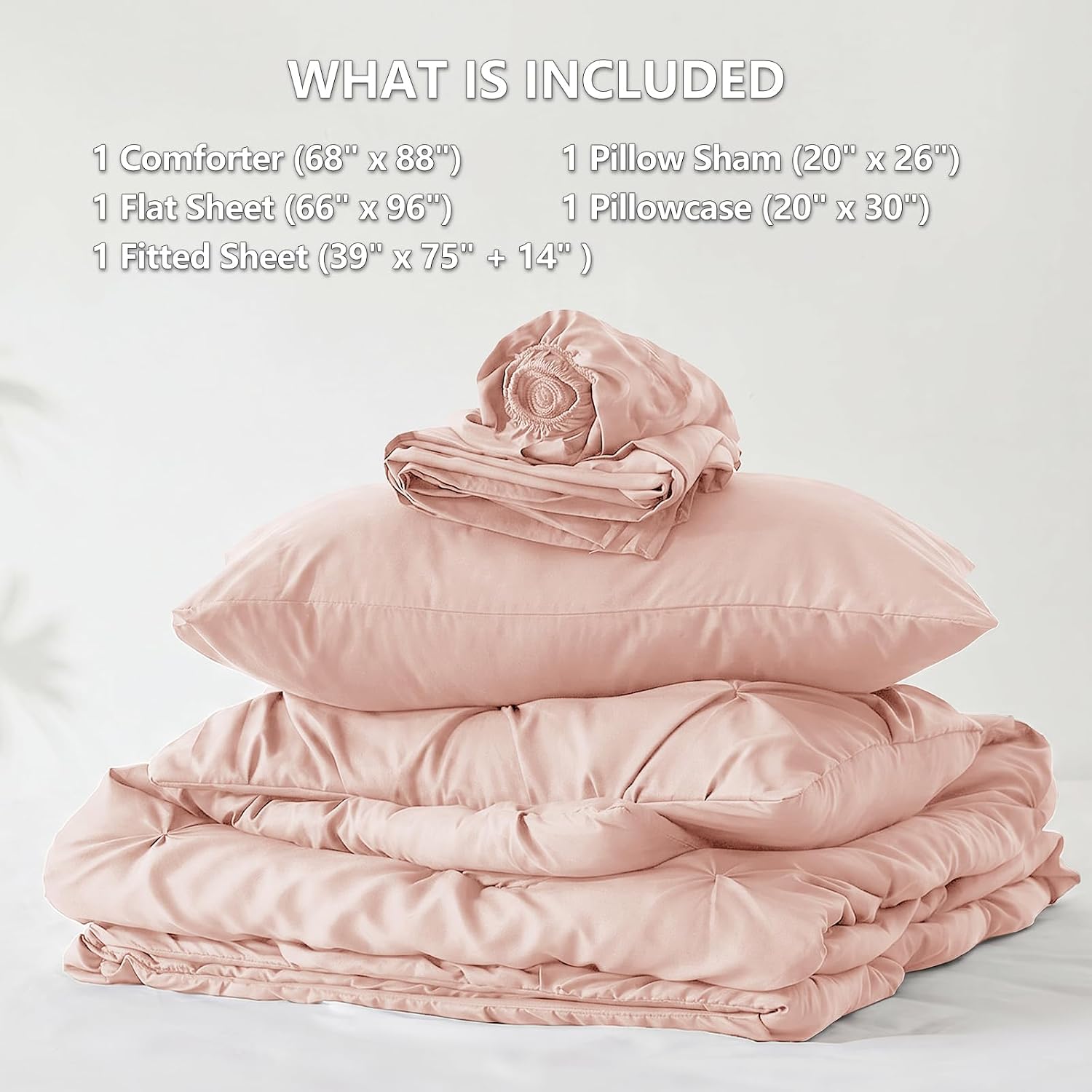 CozyLux Twin Comforter Set with Sheets Peach Pink, 5 Pieces Pintuck Bed in A Bag, All Season Bed Set Gift for Girls and Boys, Pinch Pleat Bedding Set with Comforter, Sheets, Pillowcase & Sham thumbnail