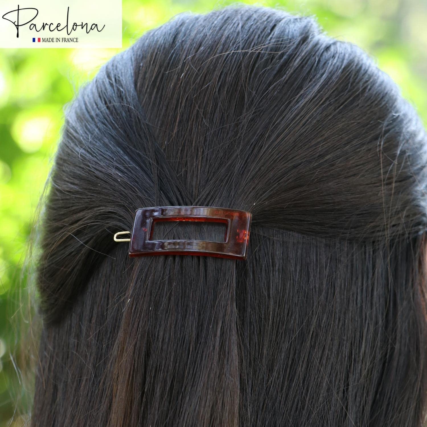 Parcelona French Rectangle Cut Out Brown Small 1 3/4" Celluloid Acetate No Slip Grip Tige Boule Clasp Set of 2 Side Slide In Snap Hair Clip Barrettes for Girls and Women, Made in France - Image 7