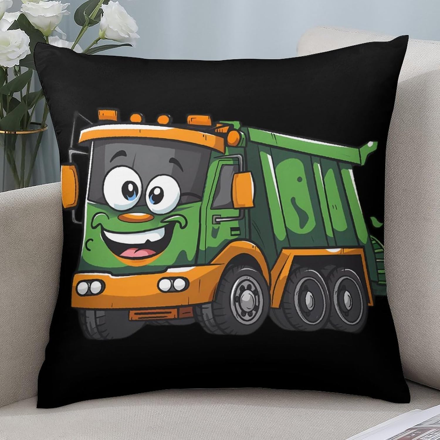 Garbage Truck Printed Throw Pillow Case 4 Pcs Soft Pillowcases Pillows Covers Sofa Bed Decor 12/14/16/17/18/20/22/24/32 Inches