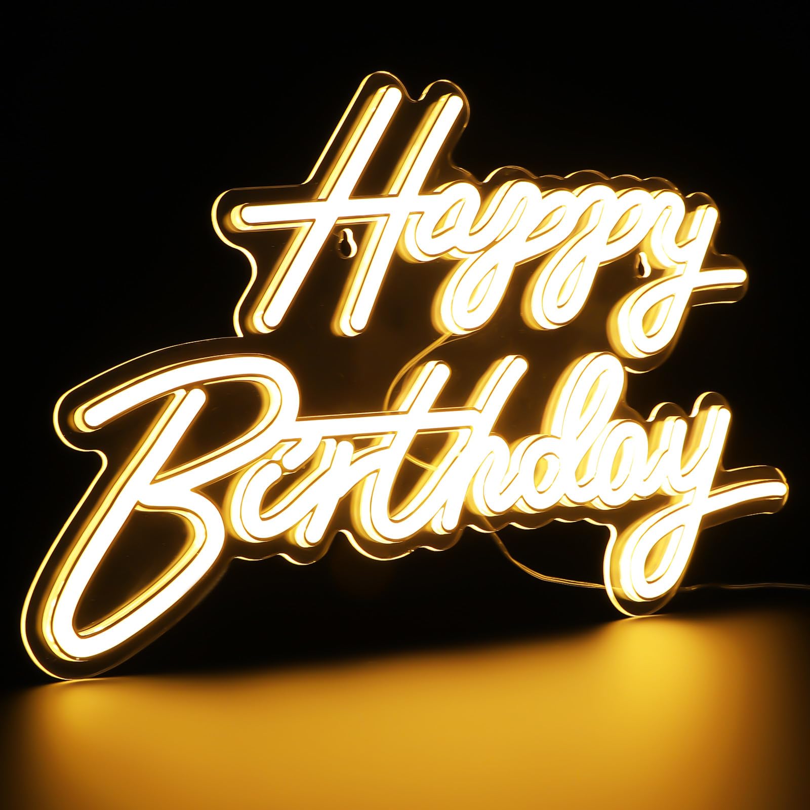 UKCOCO Happy Birthday Neon Sign: Multi-Purpose USB Powered LED Sign Wall Decor - Reusable Warm White Night Light for Birthday Party Outdoor Indoor Use, Easy to Hang, Battery-Free