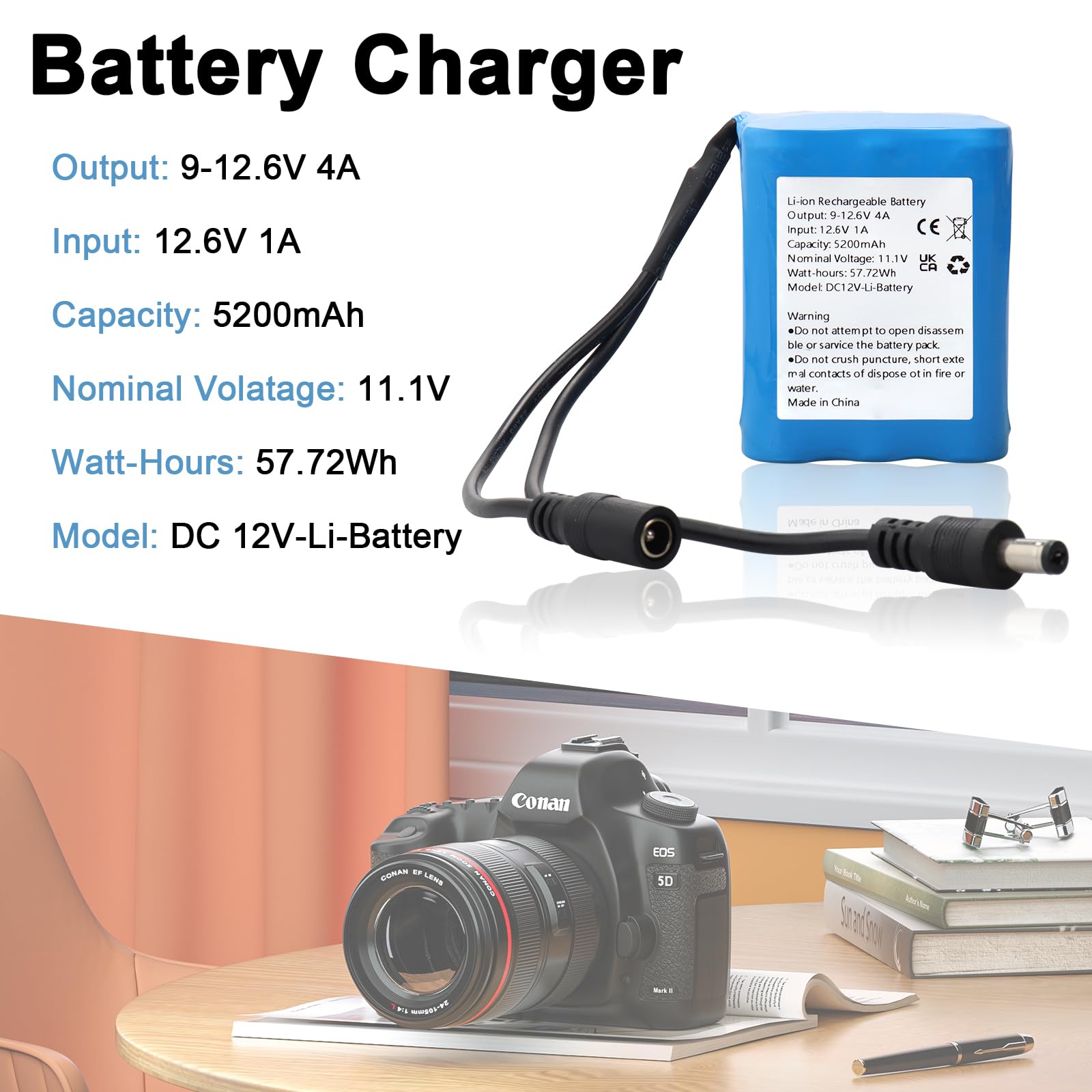 DC 12V 5200mAh Lithium-Ionen Wiederaufladbare Batterie für die meisten 12V-Geräte, Drahtlosen Kameras, Camcorders, MP3-Player, LED-Streifenleuchten, CCTV-Kamera, Router, Tragbare DVDs, usw.