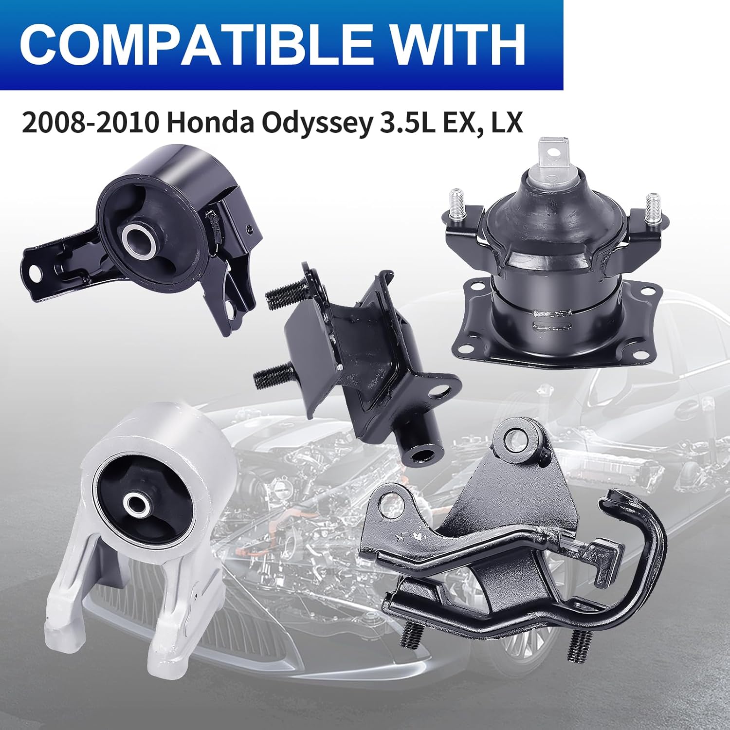 Engine Motor Mounts Set - Compatible with Honda Odyssey 2008 2009 2010 V6 3.5L, Auto Transsion, Replace# A65016, A4553, A65010, A65023HY, A4557, Set of 5