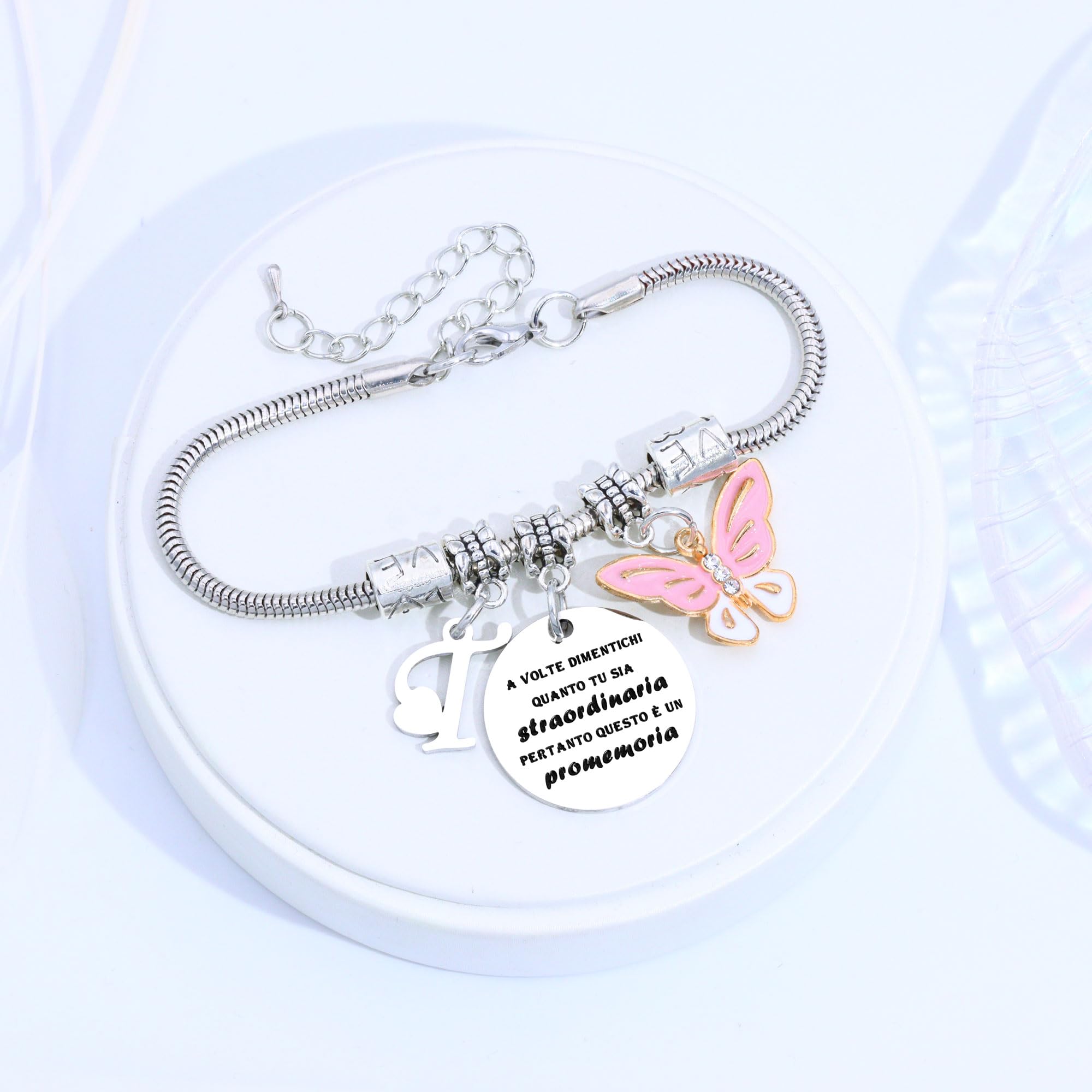 SAMORION A Volte Dimenticati quanto tu sia straordinaria pertanto questo è un promemoria-Moda Rosa Farfalla Ciondolo Lettere Iniziali Braccialetti Regalo Ispiratore Per le Donne Ragazze Nipote