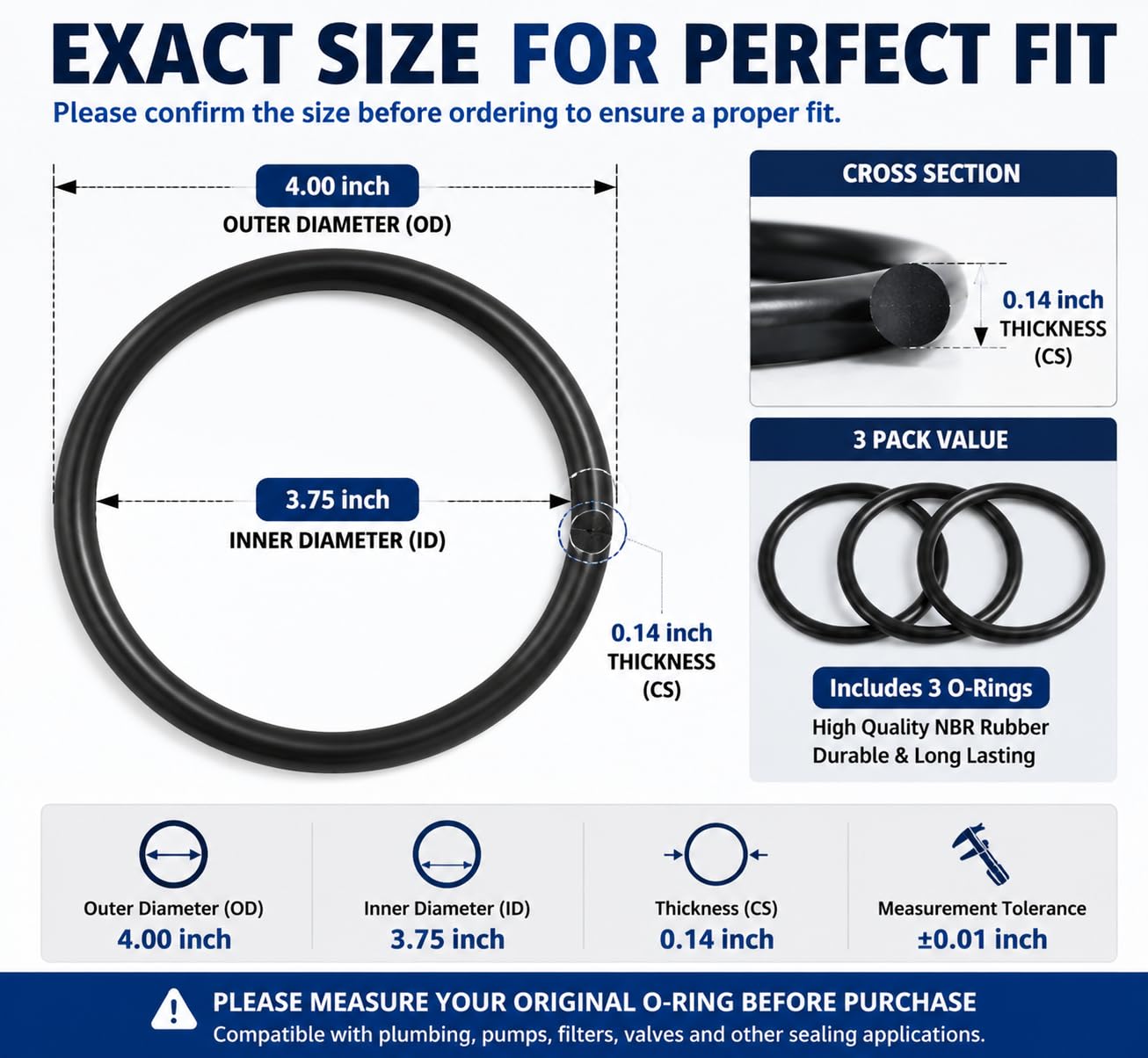 O-Ring - Replacement for Culligan OR-150 Water Filter Housing ORing Gasket Seal for WH-S200-C, 3WH-STD-S01, HDG2VS4 (3 Pack) NBR