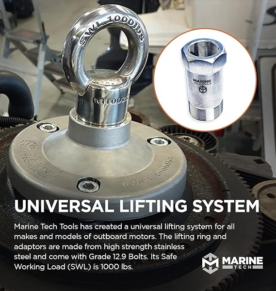 Marine Tech Tools Evinrude E-TEC G2 Lifting Adapter 357667 (AMT0070), Evinrude Outboard Lifting Tool, Threads on Evinrude E-TEC G2 Flywheels, Fits Universal Outboard Lifting Ring (AMT0022)