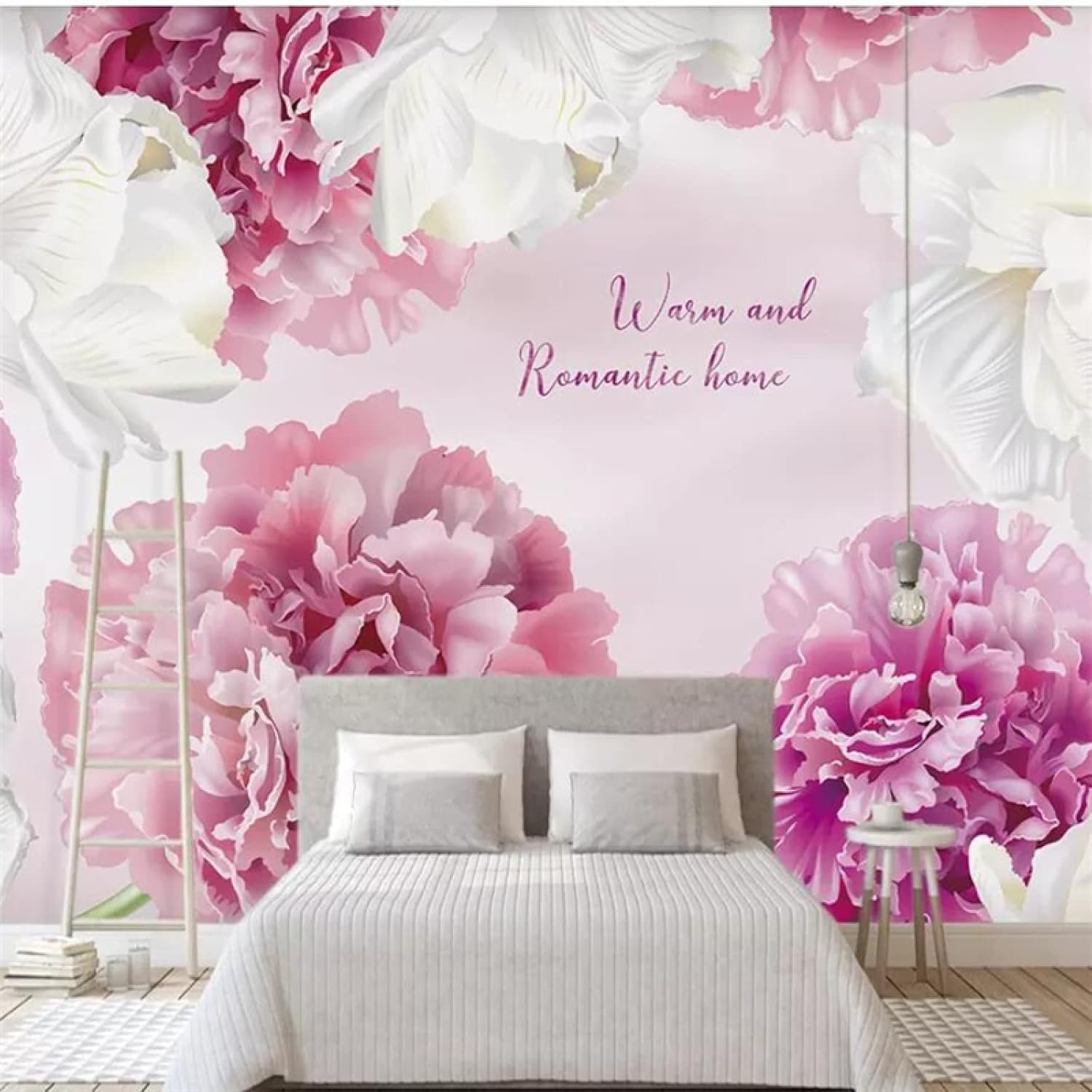 Papier peint 3D fleurs roses et blanches intissé pour salon 150x105 cm