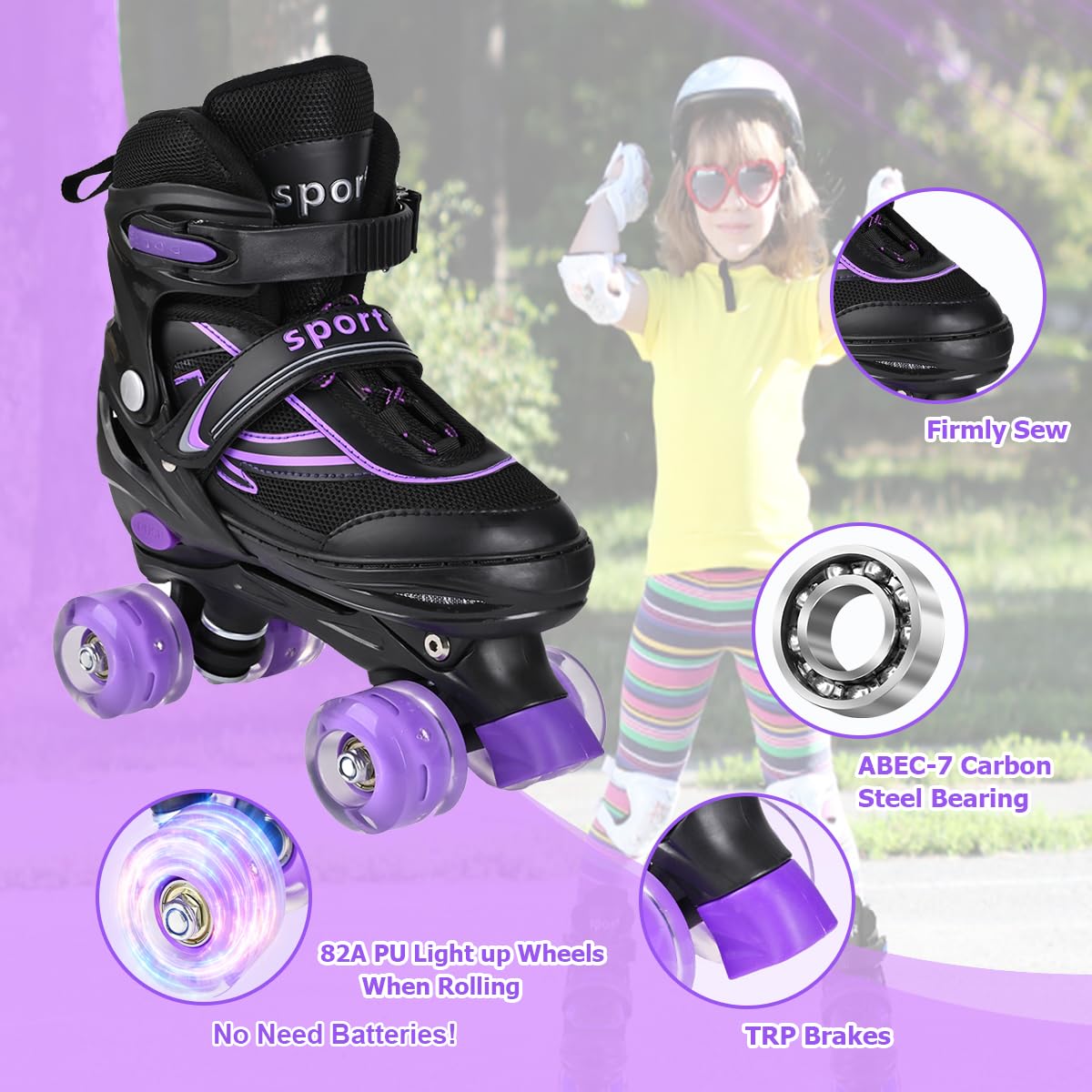 DUZSKJ Pattini regolabili per bambini per ragazzi e ragazze, pattini a rotelle regolabili con tutte le ruote illuminate per bambini bambini piccoli grandi bambini principianti