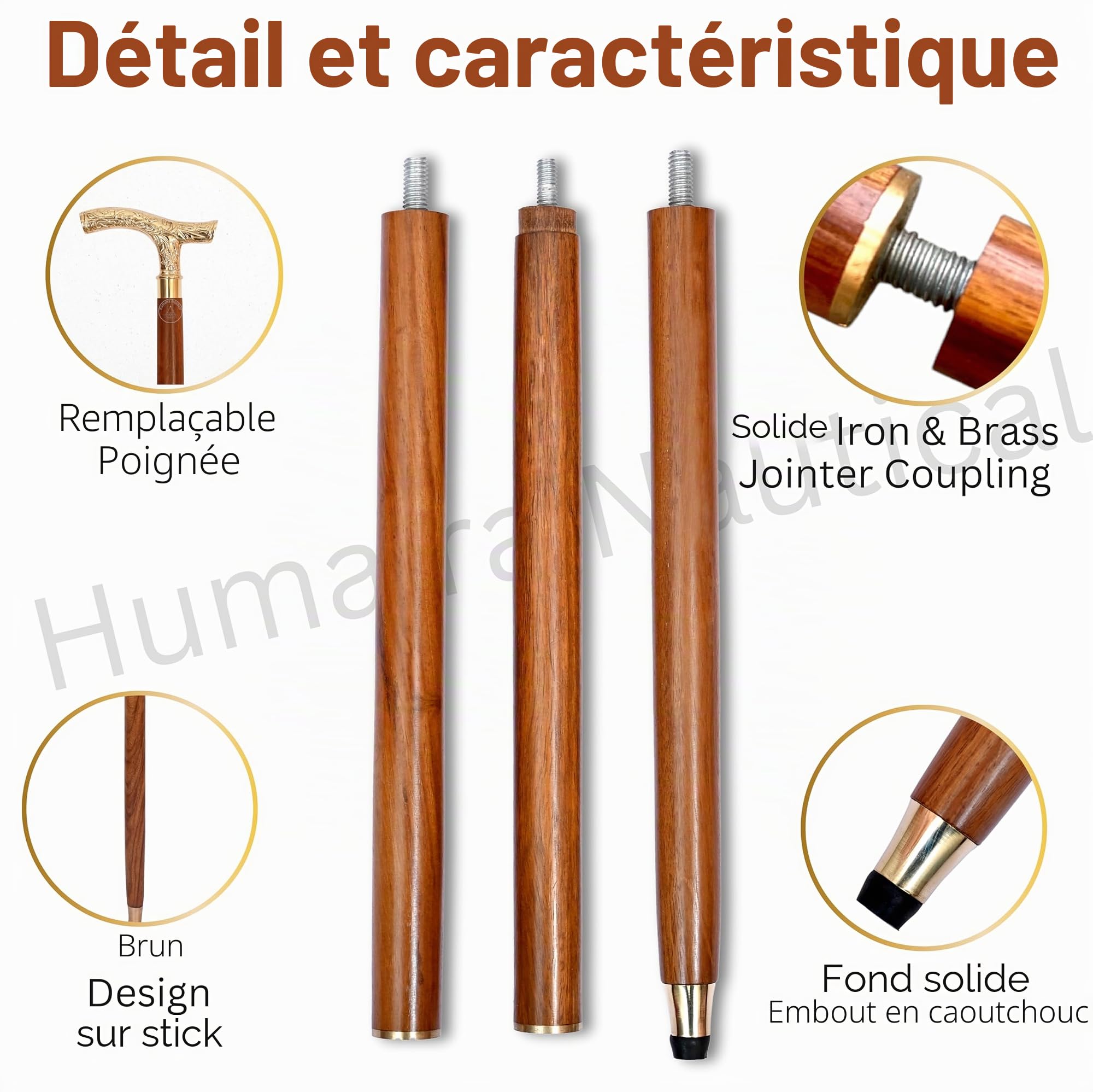 Canne de marche en laiton vintage – Canne en bois faite à la main avec poignée en laiton massif – Canne de marche de style antique à collectionner pour hommes, femmes et seniors – Idée cadeau unique