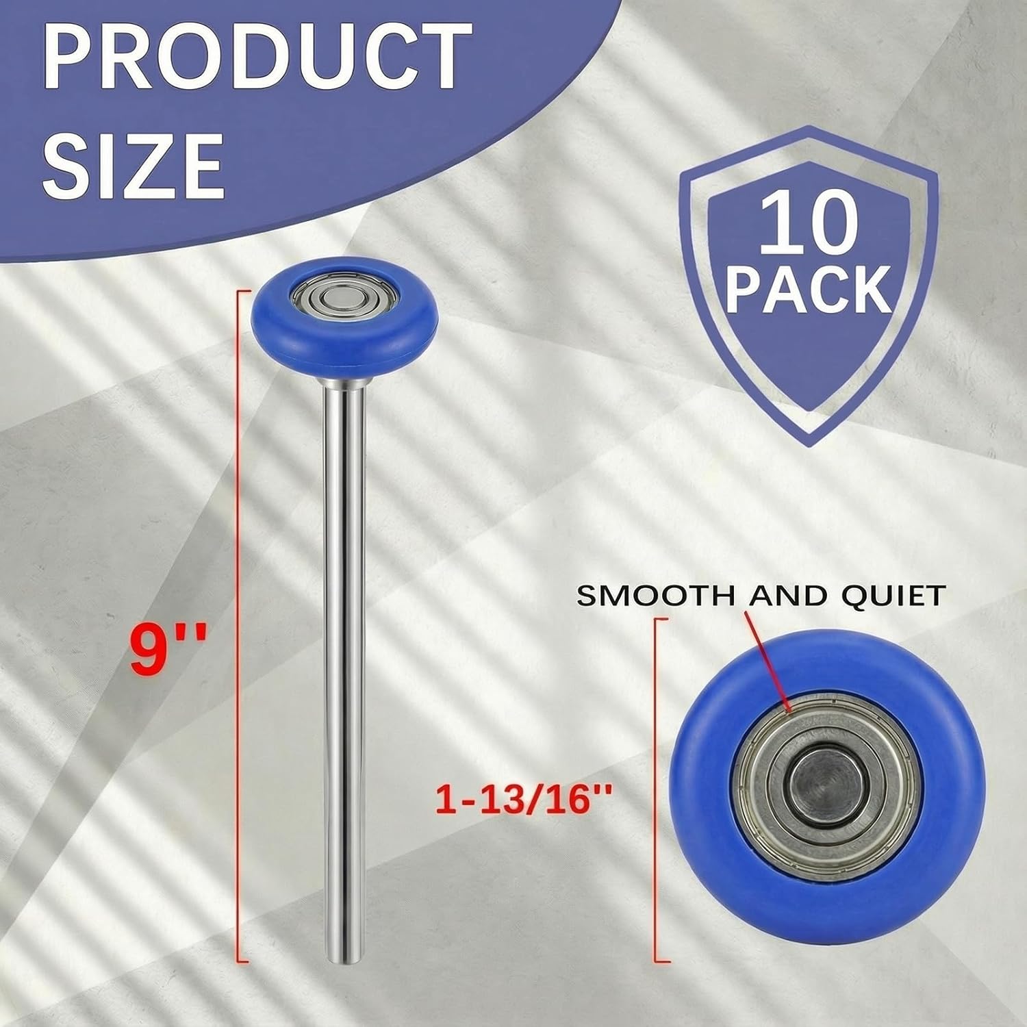 10 Pack 9'' Stem 2" Pro-Blue Nylon Garage Door Roller, 13 Ball Commercial Grade Door Wheel Quiet/Durable and High Load, Use 6200ZZ Double Seals Precision Bearings