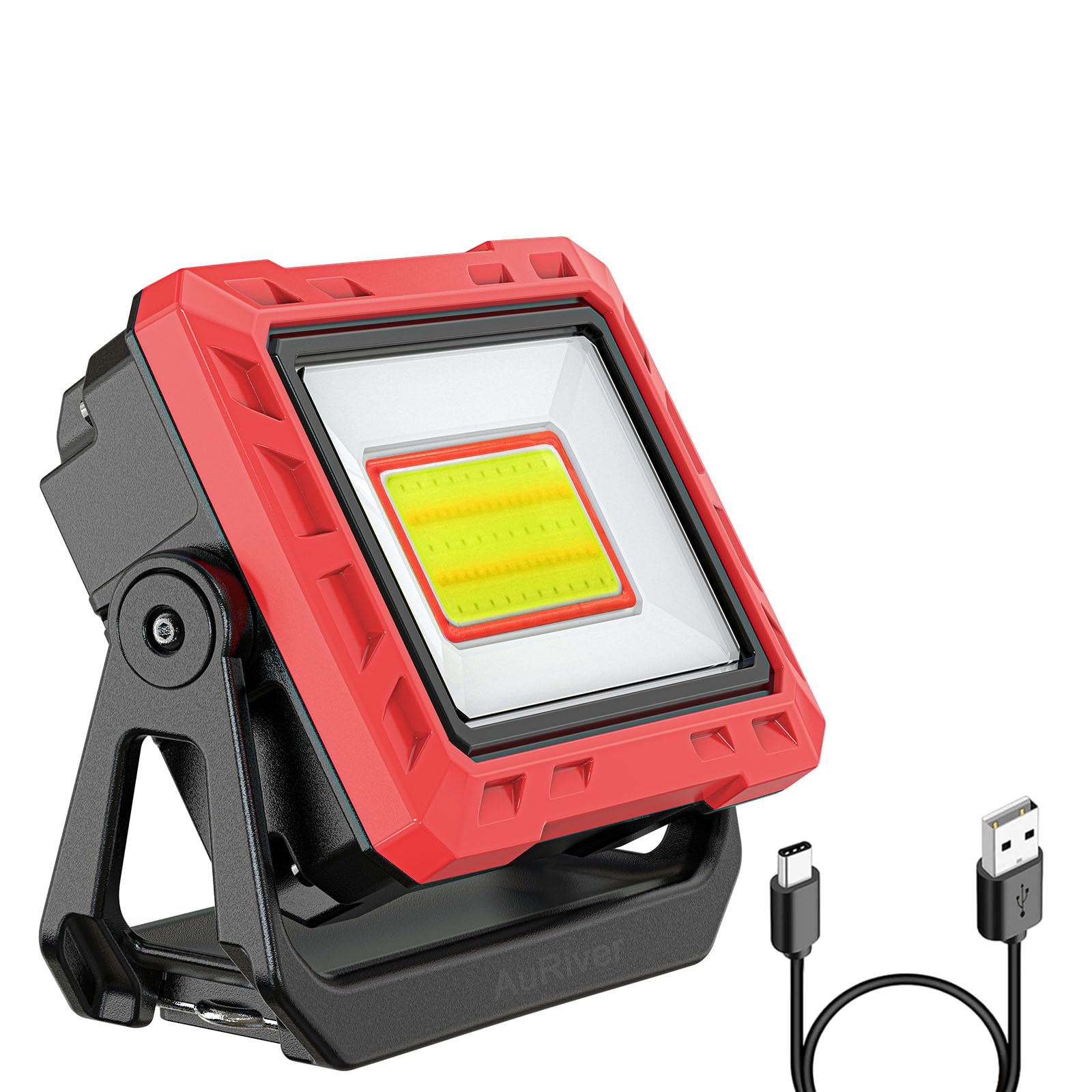 Lampada da lavoro a LED, 2000 lumen, super luminosa, ricaricabile, portatile, con base magnetica, per garage, officina, cantiere, campeggio (rosso)