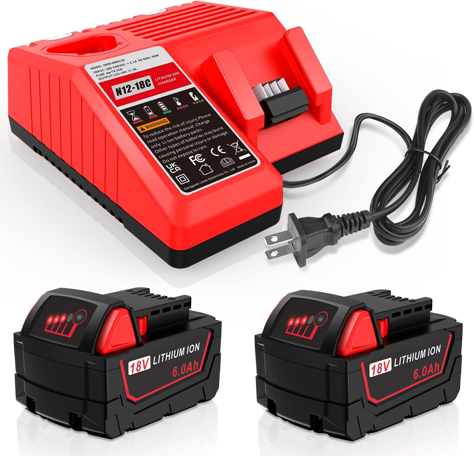2Pack 18V 6.0Ah Battery Rapid Charger Station Combo Kit - Replacement for Milwaukee M12-18 Power Tool Battery & Charger 4811-1862 4811-1852 4811-1840 4811-1830 4811-1811 4811-1815 4811-1820 4811-1841