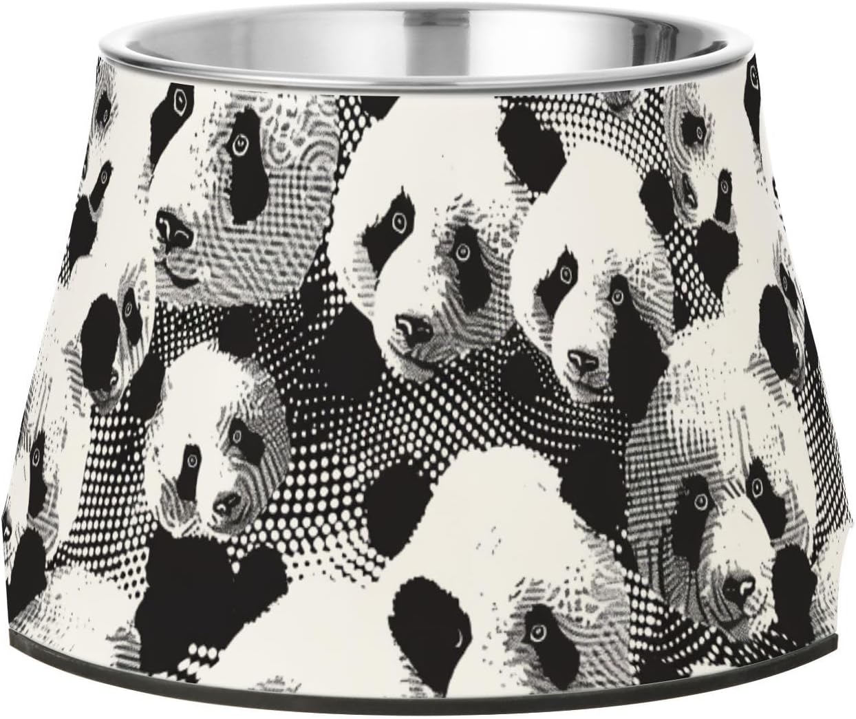 Pointlism Pandas Black Bowl for Pets Non Slip Stainless Steel Cats Food Dish for Slow Feed Cats Whisker Fatigue