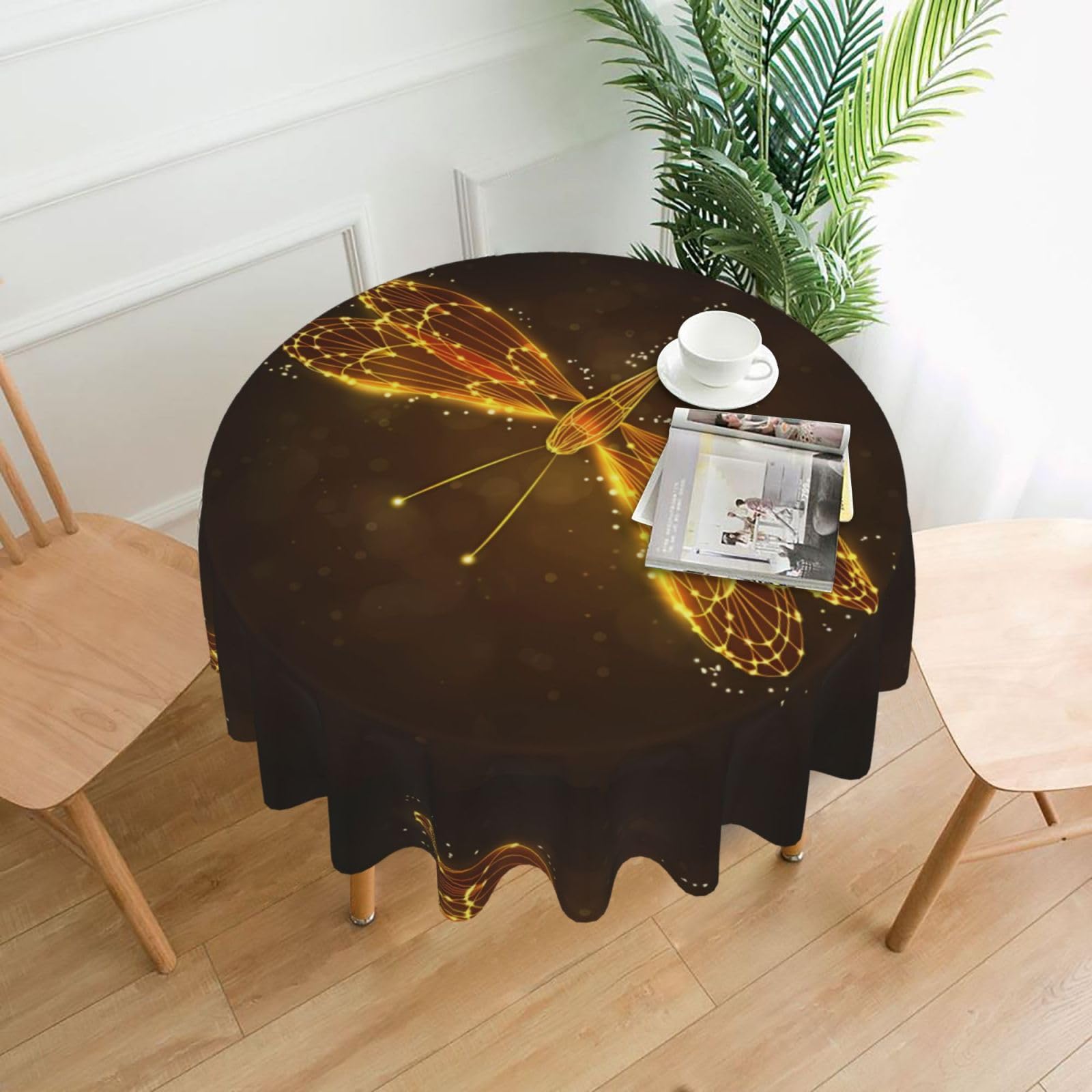 WHJSHOP Abstract yellow Dragonfly Prints Round Decorative Throw – 60in Stylish Table Cover for Dining, Parties & Outdoor Events
