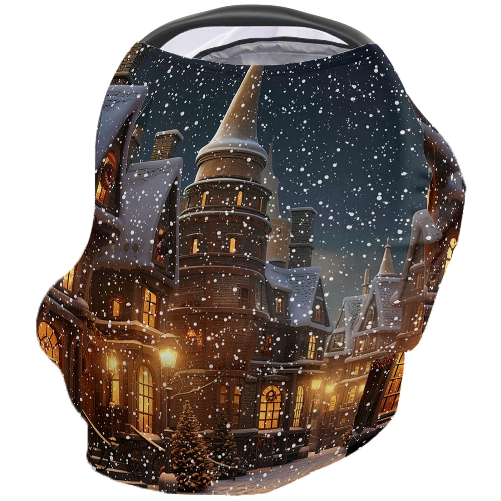 Nursing Cover for Breastfeeding Scarf, Xmas Illustration Street Snow Night Baby Car Covers Super Soft Multi Use for Canopy Shopping Cart Cover Blanket Stroller Cover