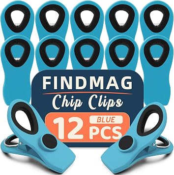 12 Pack Chip Clips, Blue Magnetic Clips for Food, Snack Storage