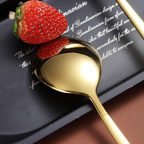 Miniatura 7 de Berglander Cucharas doradas de 12 unidades, acero inoxidable titanio brillante chapado en oro, cucharas de sopa plateadas, juego de cucharas de sopa