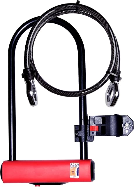 Bosvision ThiefBuster 12mm U shackle lock for bike/motorbike/scooter with 2 reversible key (dimple key), quick release Mounting Bracket and 1000mm braided steel cable