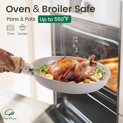 Miniatura 6 de Chef Power Juego de ollas y sartenes antiadherentes de cerámica de 19 piezas con mango desmontable, juego de utensilios de cocina apto para