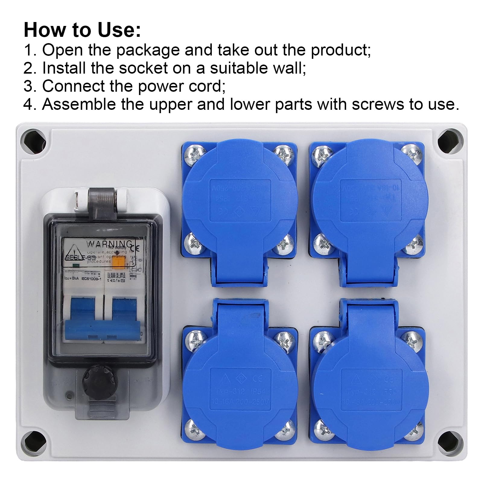 LiebeWH Aussensteckdose Wasserdicht Outdoor Wandsteckdose Doppelsteckdose Deutsche Steckdosenbox 200‑250V Steckdose Mehrfachsteckdose für Den Innen und Außenbereich