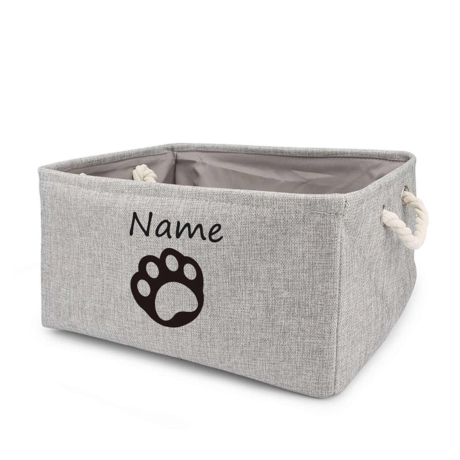TONYFY Personalized Dog Toy Storage Basket Bin Collapsible Customized Pet's Name Storage, Organizer for Dog Toys?Clothing?Apparel & Accessories with Box Paw Print(Gray-L)