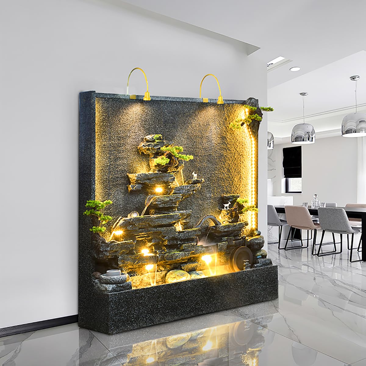 CHYIFSHIY 77-Inch Cement and Concrete Water Fountain with LED Lights Indoor,Outdoor Decoration,Garden,Balcony, Housewarming Gift,Door to Door (A)