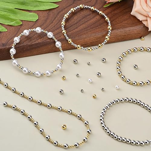 Miniatura 10 de CNONE 310 cuentas espaciadoras rellenas de oro de 18 quilates para hacer pulseras de joyería, cuentas redondas, cuentas rellenas de oro de bola