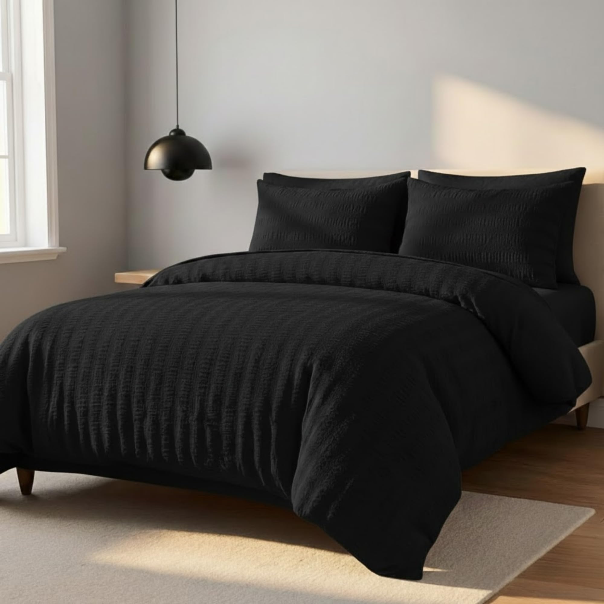 Z&A Homz Z&A Bedding Single Seersucker Duvet Cover Black - Breathable & Washable Comforter with Pillowcases - Luxury Soft Brushed Microfiber Quilt Cover - Easy Care Comforter Set — image 1