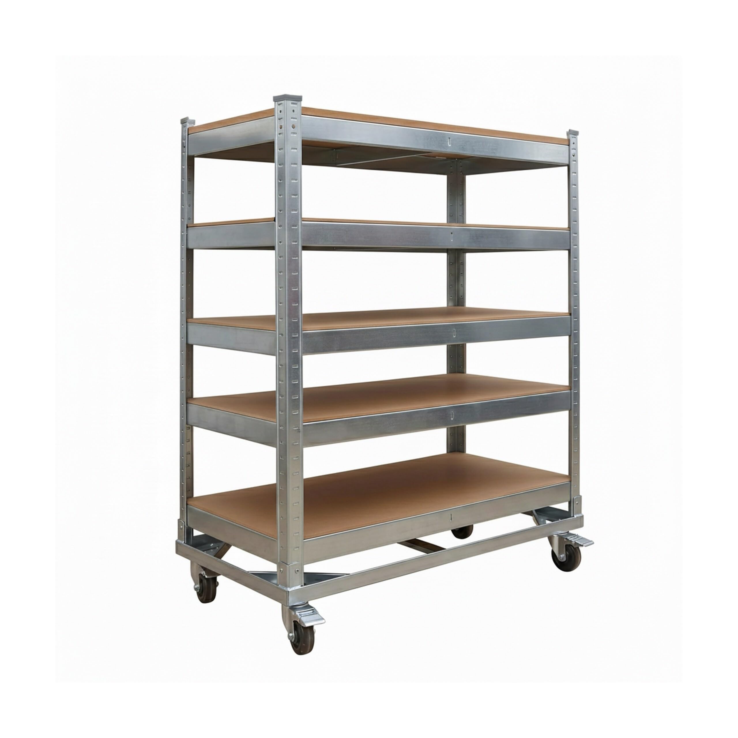 Relaxdays Carro de 5 Niveles, Ruedas con Freno, hasta 750 kg, HBT: 110x90x45 cm, Carro de Taller móvil, Acero, Plateado