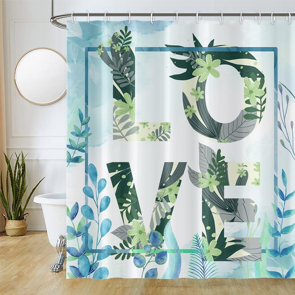 Cortina de Ducha de Hoja Eucalipto, Cortinas de Ducha Verde Oro Abstracto Planta Cortinas de Baño Antimoho Impermeable Lavable Tejido de Poliéster Cortina Ducha con 12 Ganchos 120x200cm — view 143