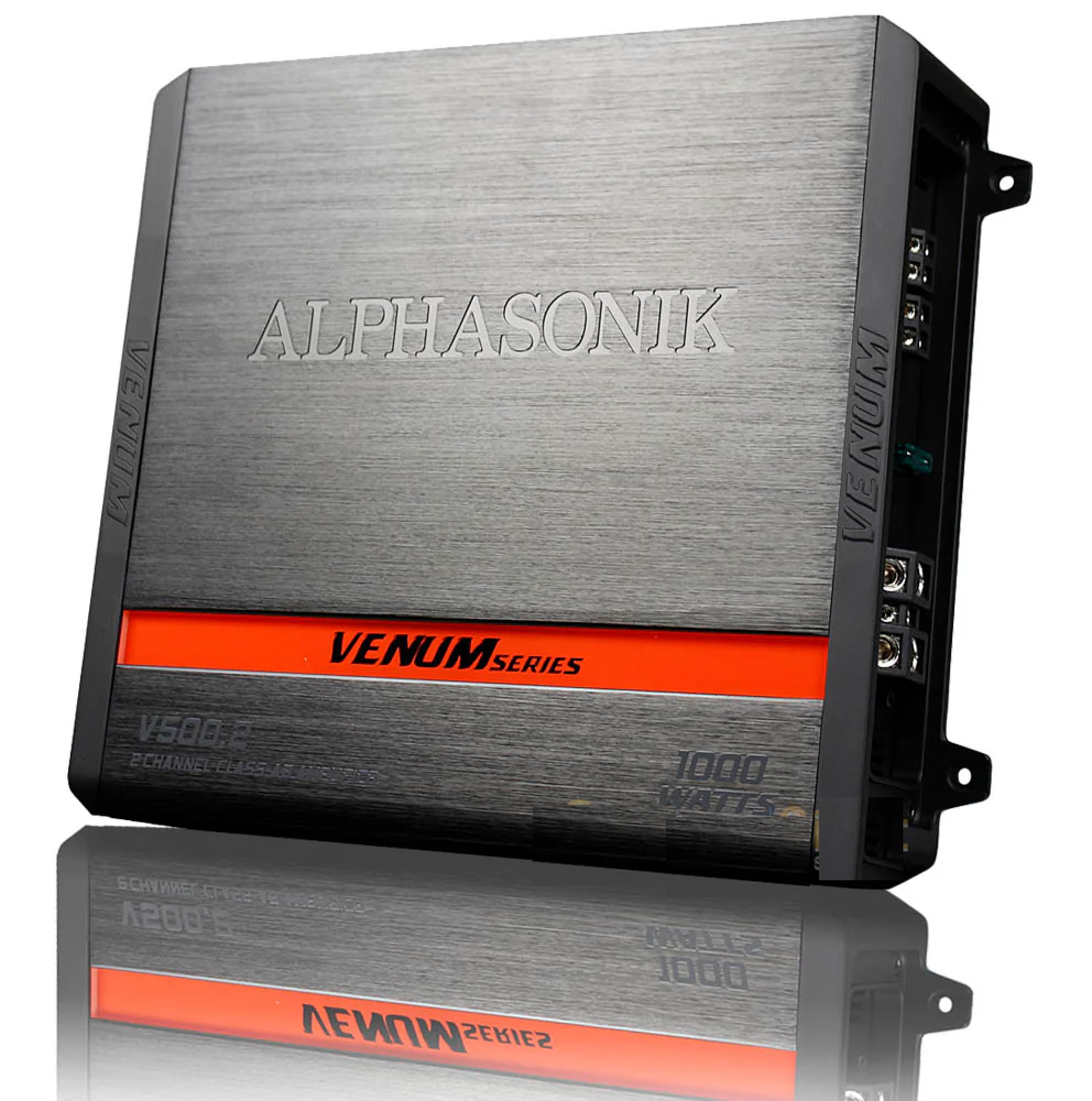 Alphasonik V500.2 Venum Series 1000 Watts Max 2-Channel Car Amp with Power Plant Chip 4-Way Protection Circuitry Multi-Channel Bridgeable Class A/B