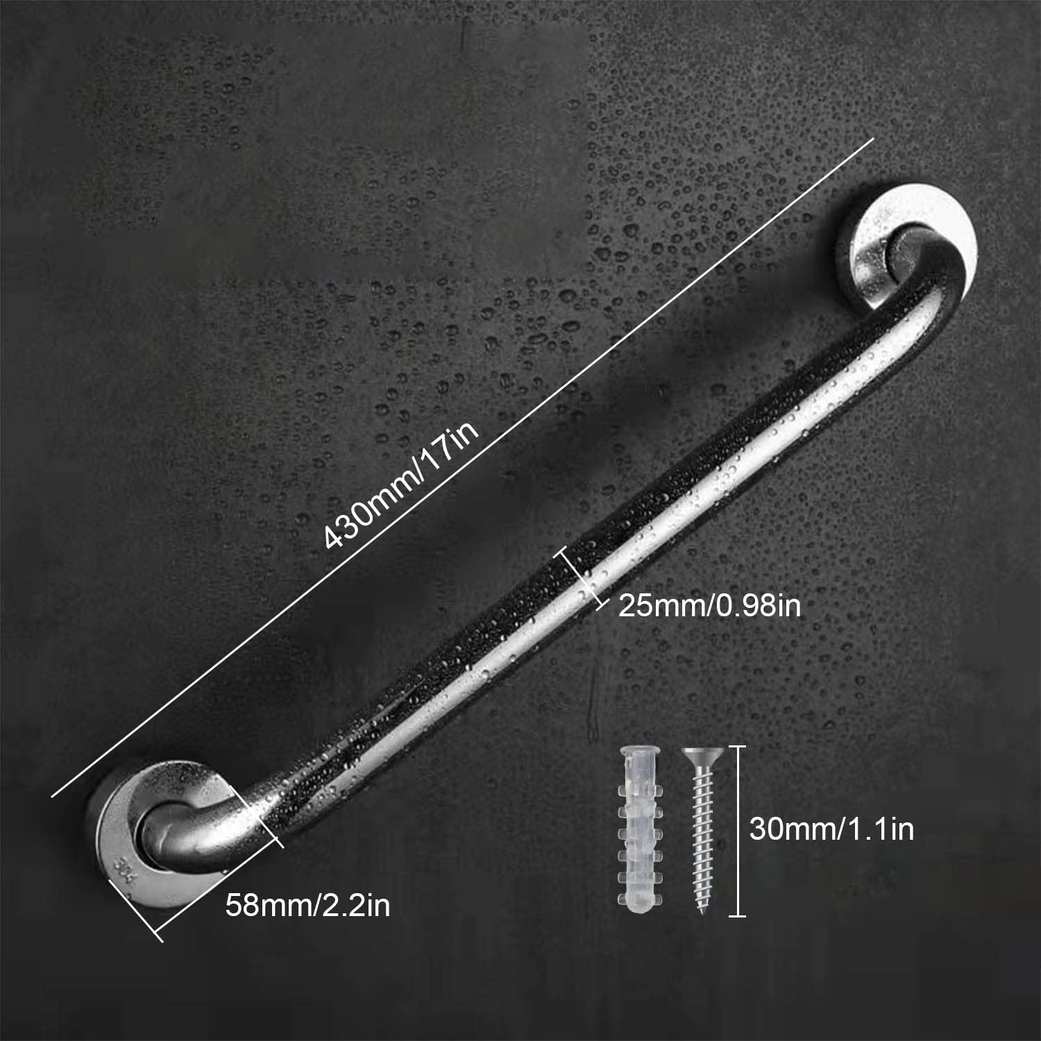 Maniglione per Doccia, corrimano per Bagno da 400 mm, maniglione in Acciaio Inossidabile, maniglioni per Anziani, maniglioni per Bagno Adatti per Bagno, Cucina, Camera da Letto (15,75 Pollici)