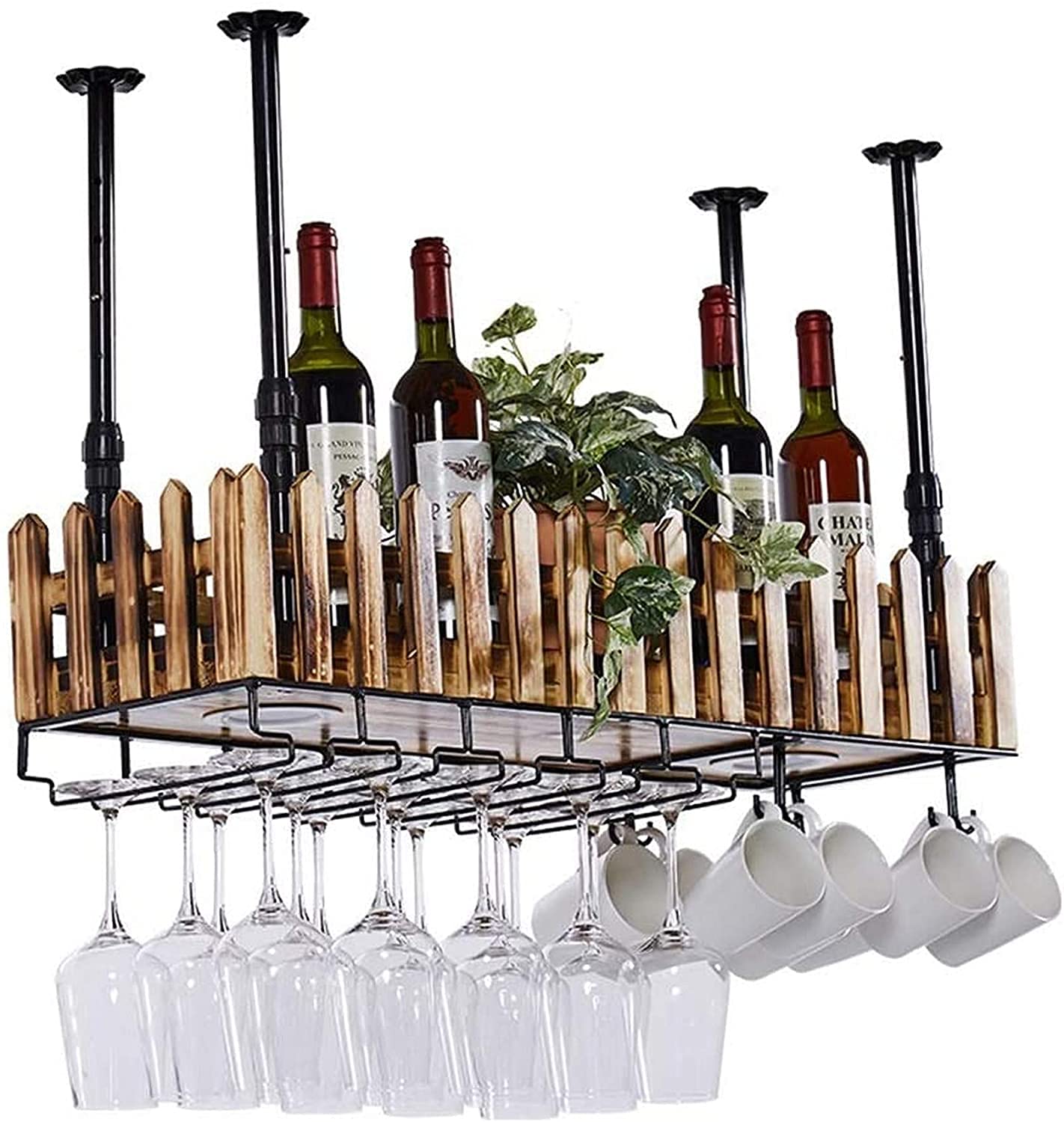 Étagère de plafond MObyat vintage industriel en métal noir pour verres