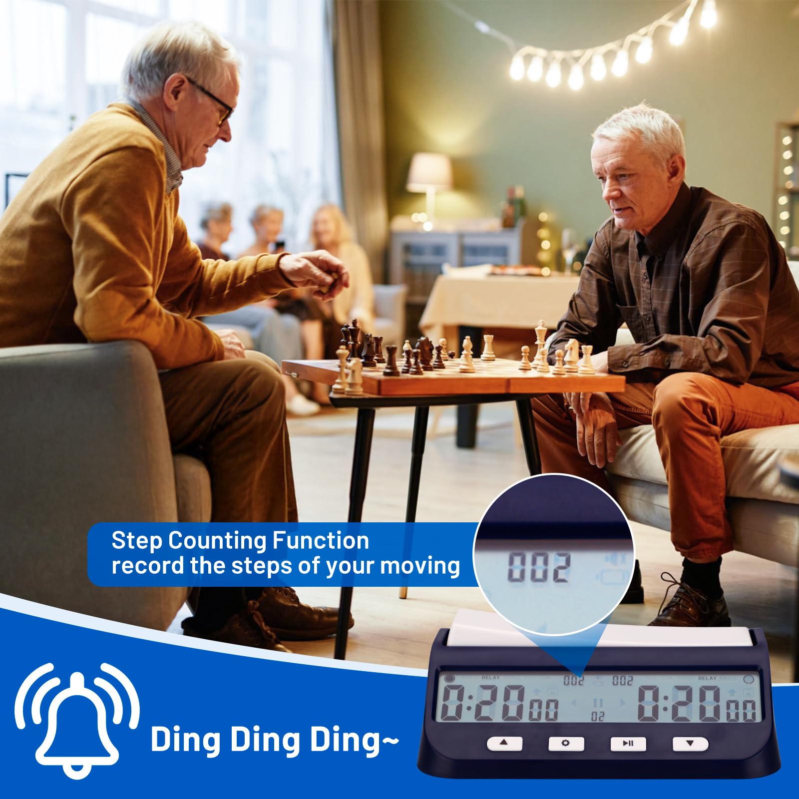 Orologio da Scacchi​​ Professionale,timer scacchi con Display Multifunzione Digitale,orologio scacchi con indicazione dell'ordine di gioco,​​per torneie giochi da tavolo (Blu navy)