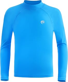 Boys Long Sleeve Rash Guard, UPF 50+ Swim Shirt for Toddler Kids | 2t to 16 Years Sun Shirt, Sun Protection, Quick-Dry, Lightweight, 4-Way Stretch, Flatlock Seams, Beach, Surfing, Water Sport
