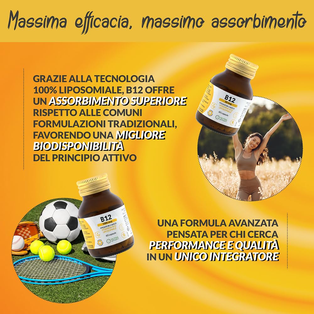 Vitamina B12 Liposomiale 1000 mcg | Metilcobalamina ad Alta Biodisponibilità | Integratore in Capsule | Vegano | Supporto Energetico e Nervoso | Flacone in Vetro 60 cps