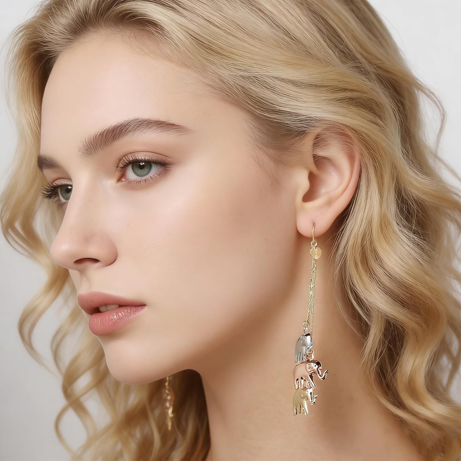 HZMAN Dainty Elephant Earring for Women 14K Gold Plated Hypoallergenic Dangle Drop Earrings Long Tassel Cute Animal Earring - Image 3