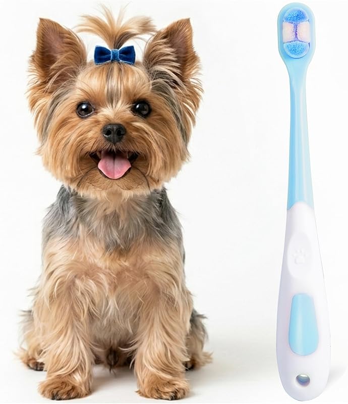 Escova de Dentes para Cães Pequenos, Filhotes e Gatos MoonyMars com Cabeça Micro e Cerdas Extramacias, Azul, 1 unidade