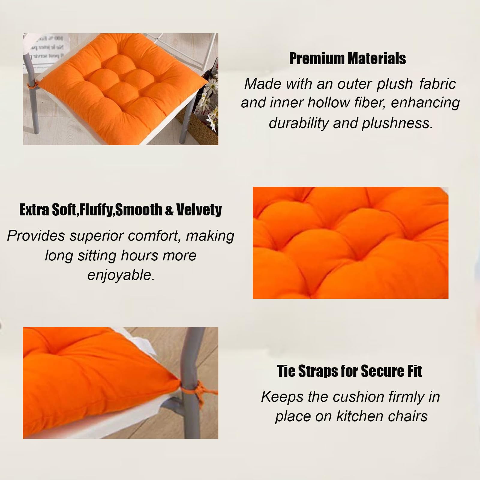Cushion Chair Pad Cushions, Tie-on Dining Chair Pads, 38x38x5 cm Hypoallergenic Soft Polyester Tie-on Chair Pads, Wide - Image 5