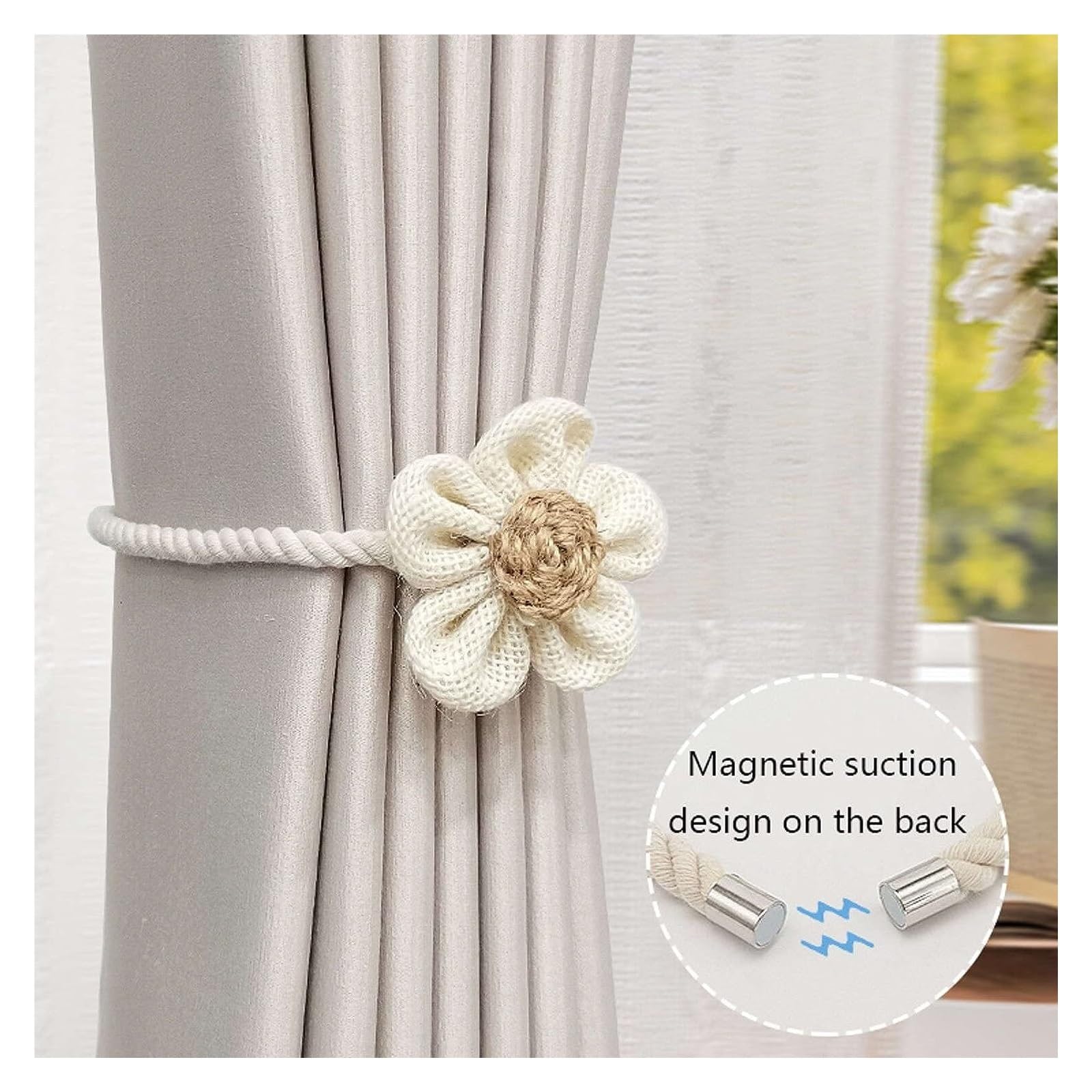 Embrasses de rideaux à pampilles en corde tissée, embrasses de rideaux décoratives rurales, corde de tissage, motif floral en coton et lin, corde de retenue de rideau adaptée à la maison, kaki, 4 pi