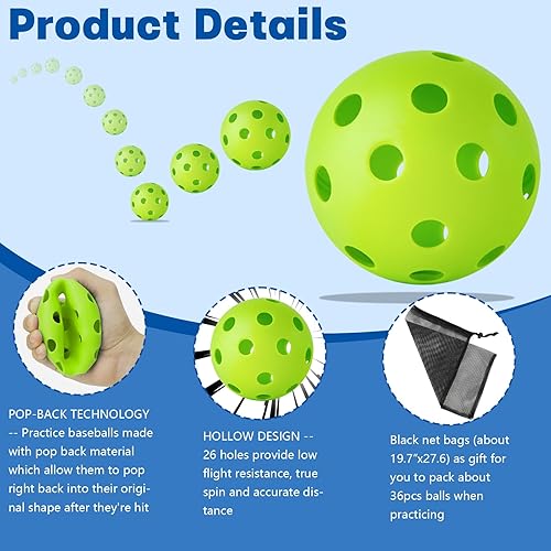 Vista 50 de Coopay Paquete de 12/50/100 pelotas de práctica de béisbol, bolas de entrenamiento de plástico, bolas de sóftbol huecas ligeras con una bolsa