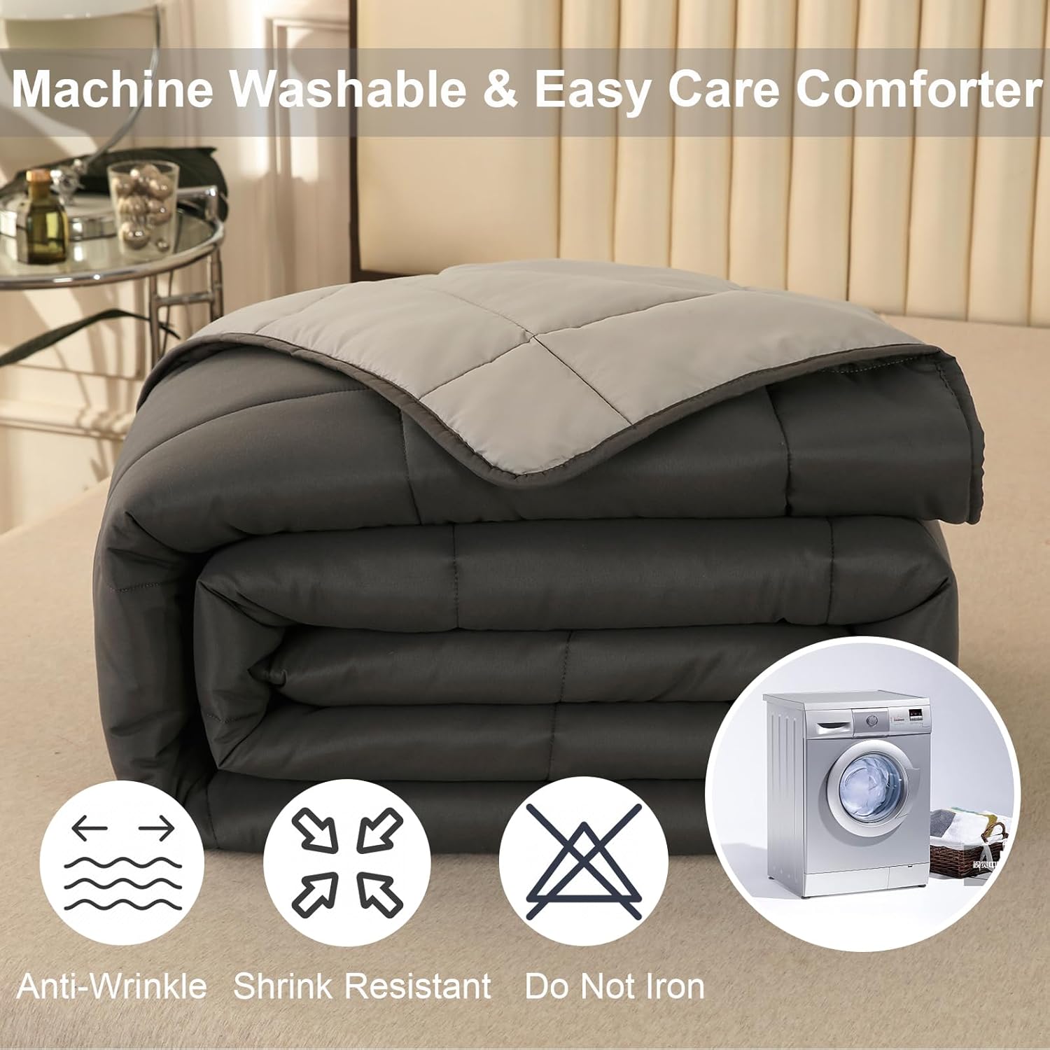 Oversized King Plus Comforter, 128x120 Extra Large King Size Quilts 3 Pieces, Lightweight Reversible All Season Down Alternative Duvet Insert Comforter with 8 Corner Tabs - Image 6