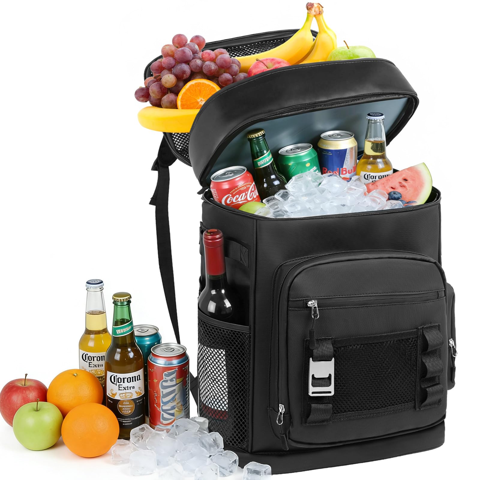 Sac à Dos Isotherme à Glacière 30L, Portable Sac Isotherme Repas Impermeable pour Travail, Camping, Nique, Plage, BBQ, Camping, Randonnée - Noir
