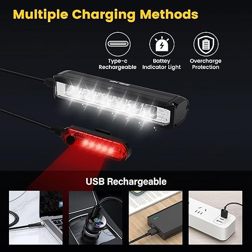 Miniatura 3 de Juego de luces LED superbrillantes de 1800 lúmenes para bicicleta, IPX5, impermeable, recargable por USB, para montar en bicicleta nocturna,