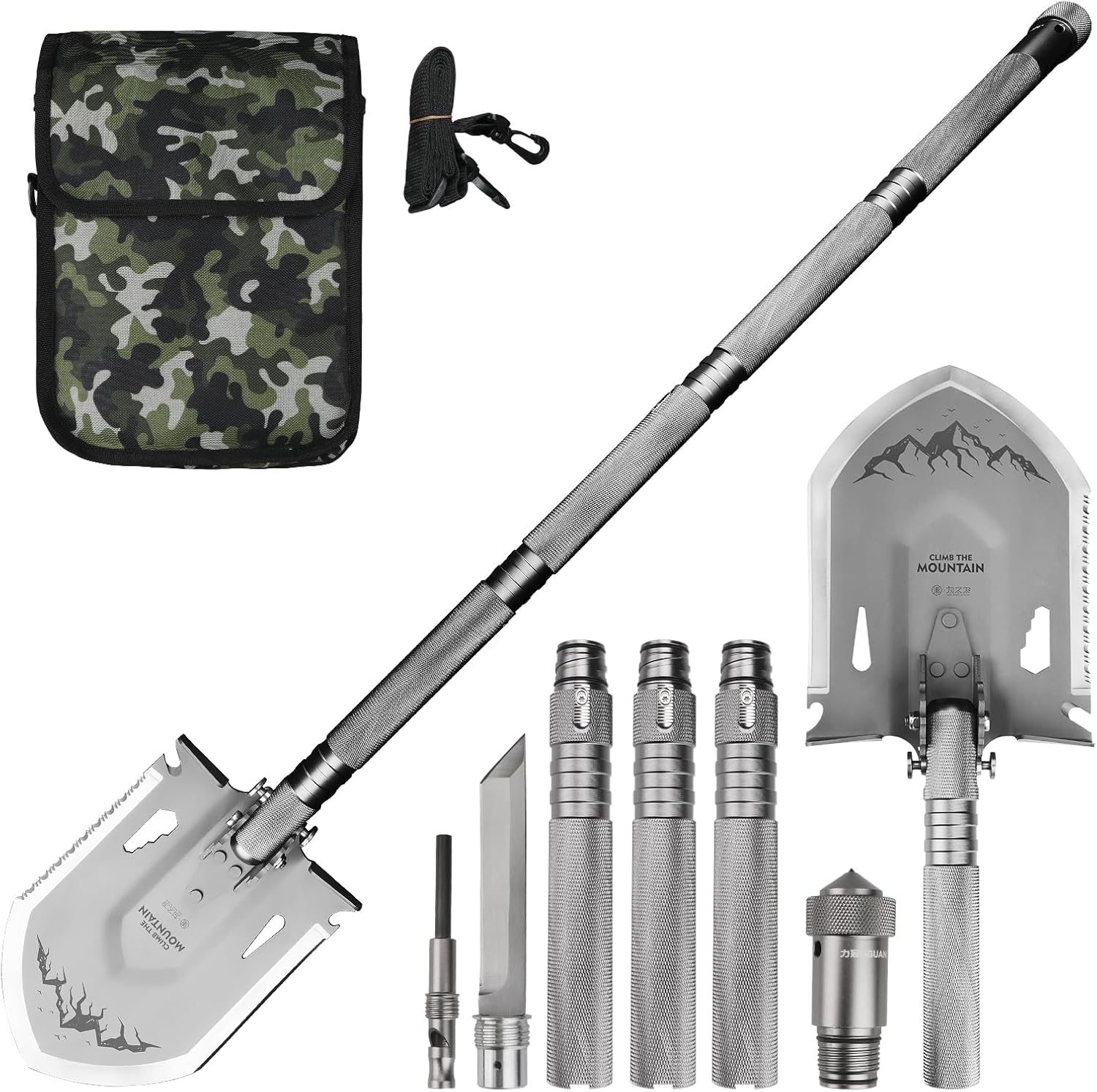 13-in-1 Multitool，Folding Shovel，Heavy Duty 3Cr13Mov Steel Multi-Purpose Camping Shovel for Off-Road, Gardening, Beach, Snow, Digging & Emergency Use with Aluminum Handle and Carry Bag