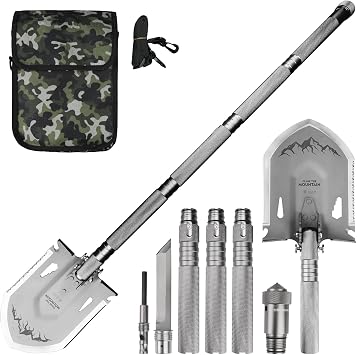 13-in-1 Multitool,Folding Shovel,Heavy Duty 3Cr13Mov Steel Multi-Purpose Camping Shovel for Off-Road, Gardening, Beach, Snow, Digging & Emergency Use with Aluminum Handle and Carry Bag